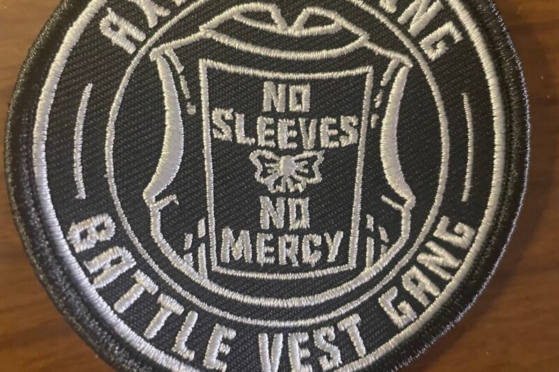 No Sleeves. No Mercy. Get your axe throwing battle vest gang patch!