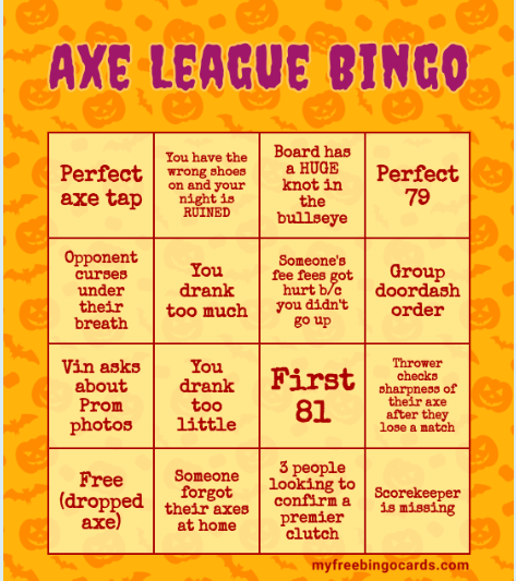 Axe League Bingo!