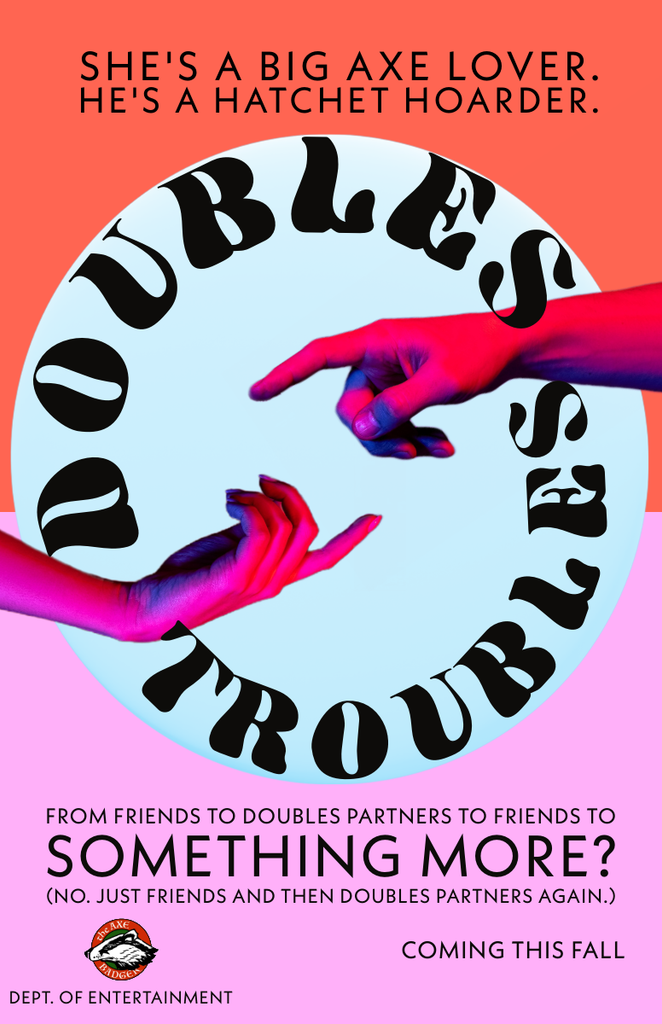 Axe throwing movie poster for Doubles Troubles
